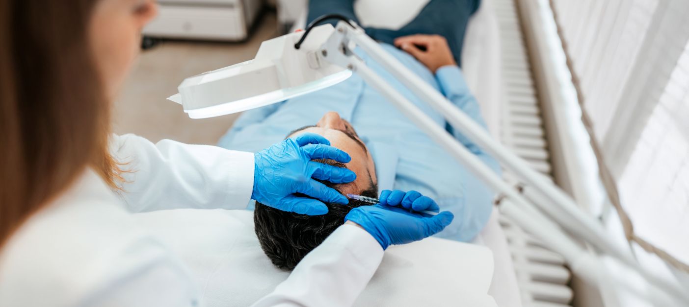 Male patient receiving PRP for hair growth
